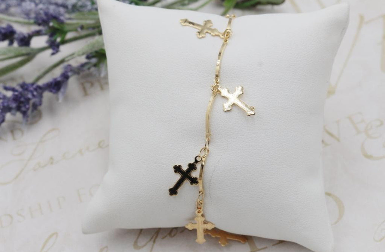 18k Gold Filled Cross Tennis Bracelet