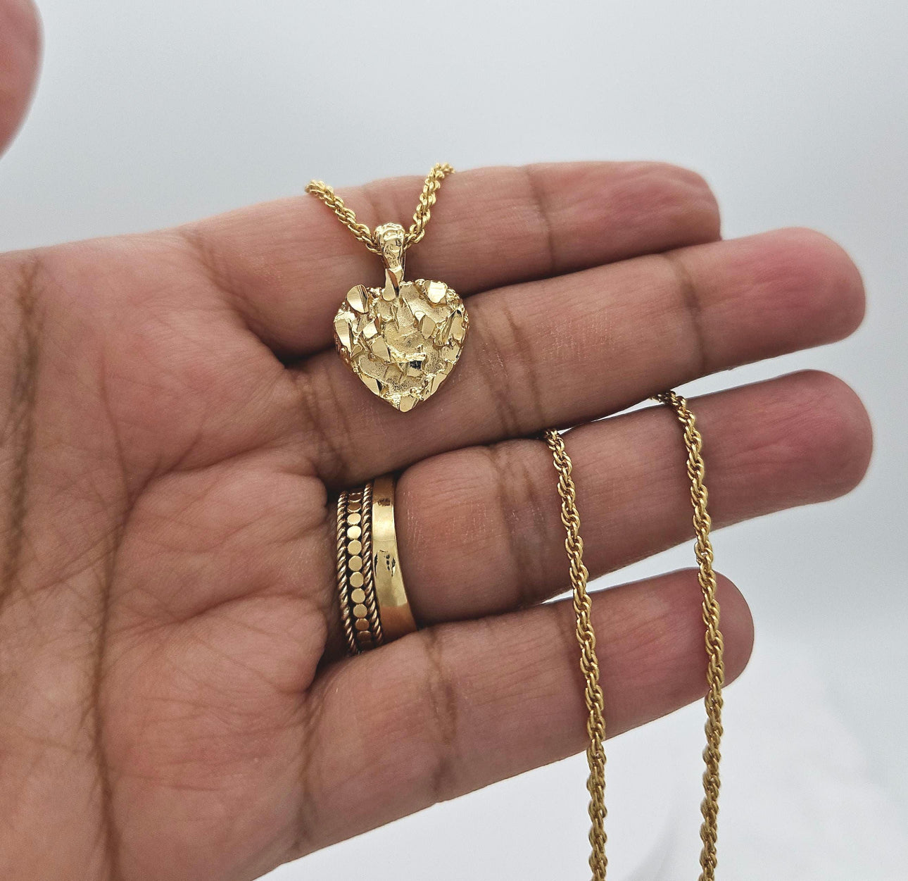 14k Heart Nugget Heavy Rope Chain